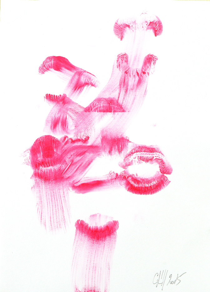 empreintes de baisers rose sur papiers
