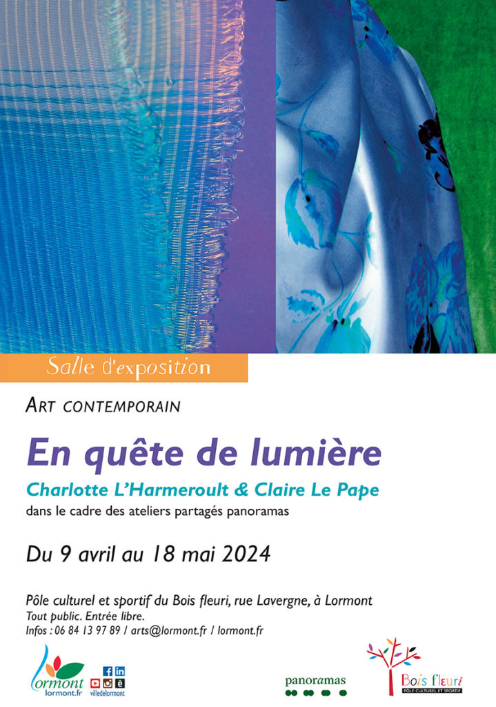 Carton d'exposition de Charlotte L’Harmeroult bleu